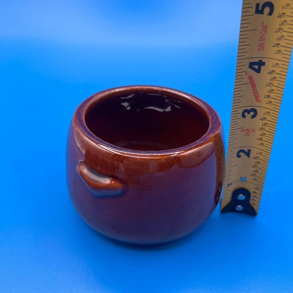 West Bend Brown Glazed Stoneware Bean Pot Crock with Handles Vintage